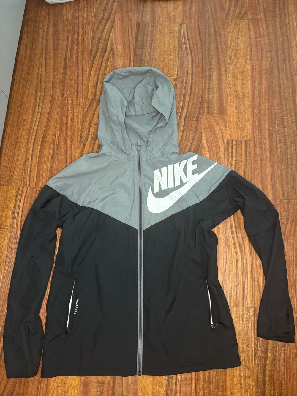 Nike Black and Gray Hooded Zip Windbreaker Jacket